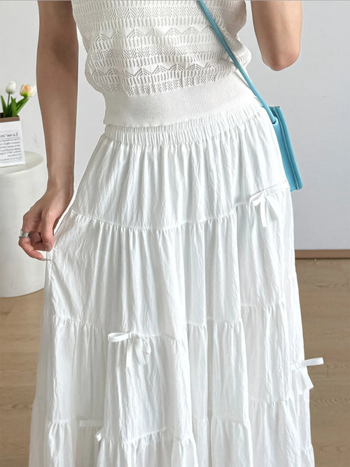 Gelaagde maxi-rok met elastische taille en strikdetail