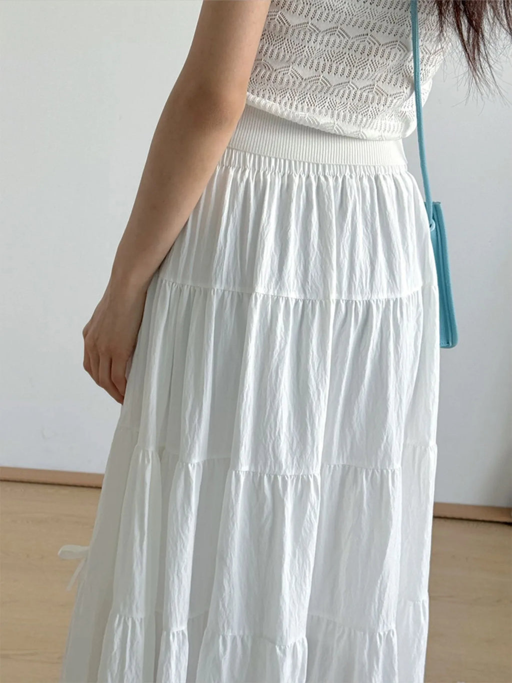Gelaagde maxi-rok met elastische taille en strikdetail