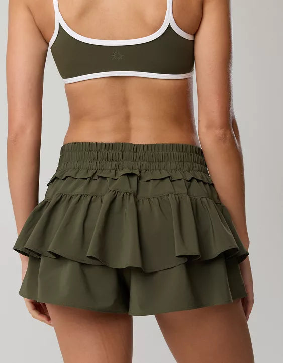 Gelaagde ruffle-skort met ingebouwde short en zakken